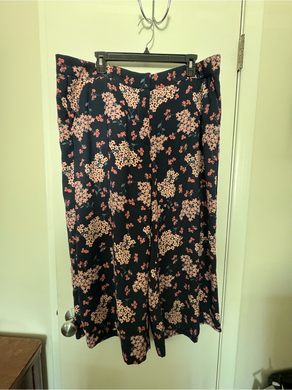 LOFT Navy wide leg pants with Pink Floral Print
